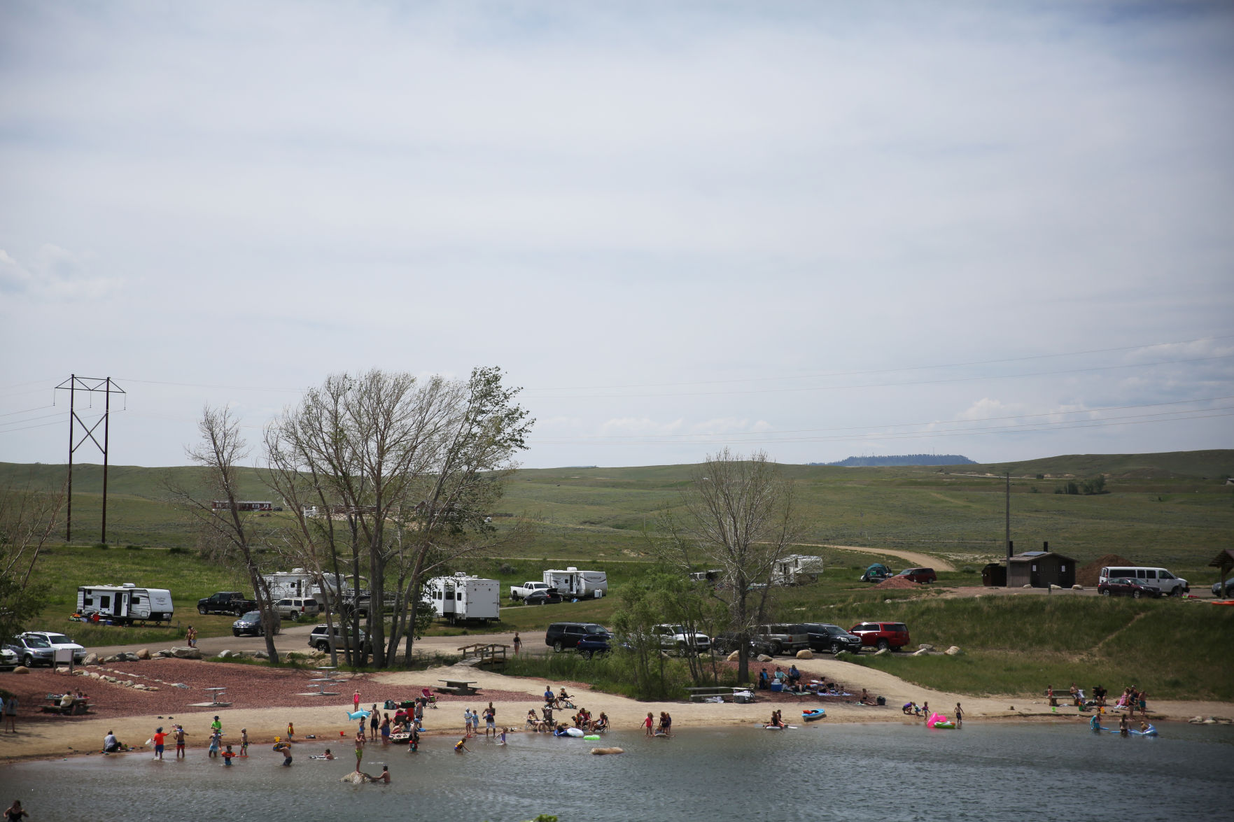 Several families and their kids came to swim at Lake DeSmet